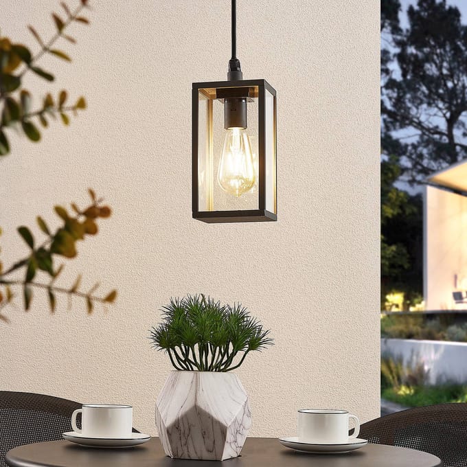 Lindby - Hanglampen buiten - 1licht - Aluminium, glas - H: 22 cm - E27 - antraciet