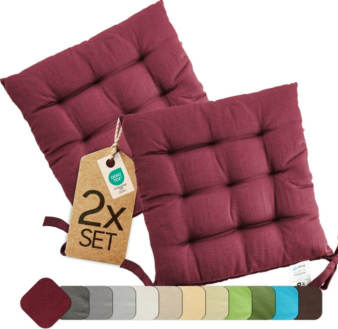 etérea Basic Zitkussen Stoelkussen - Seat Cushion 2 Stuk - 40x40 cm - Bordeaux
