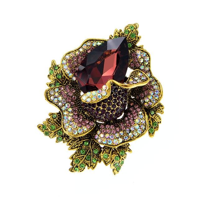 Strass Grote Bloem Broches Voor Vrouwen Winter Design Jas Pin Mode Accessoires bruin