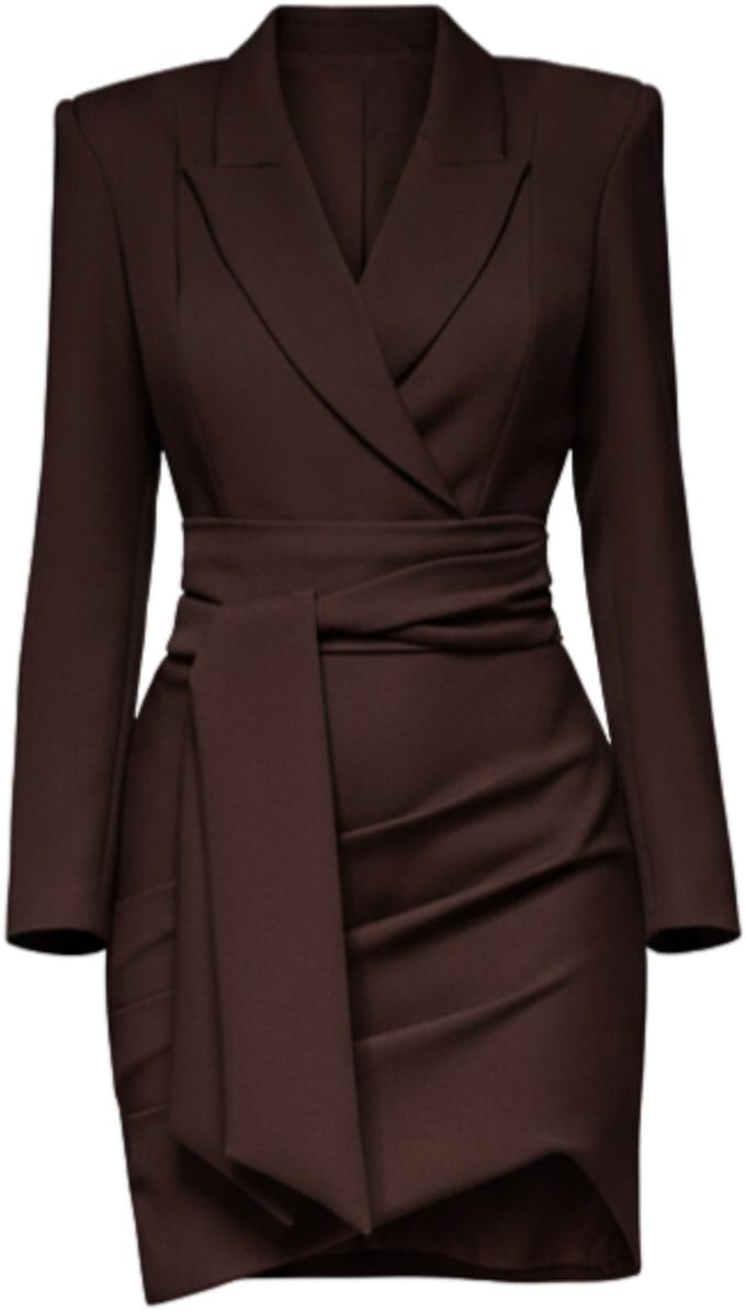 LARICA Jurk - Lange Mouw - Rits - Effen Bruin M