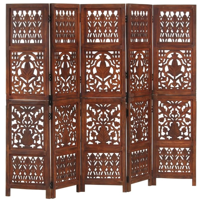 vidaXL - Kamerscherm - 5 - panelen - handgesneden - 200x165 - cm - mangohout - bruin