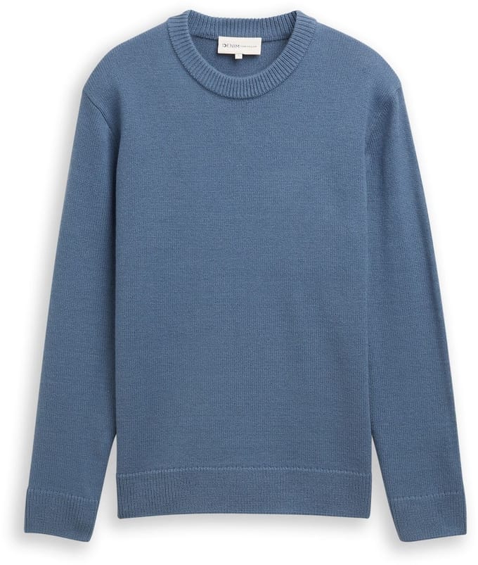 Tom Tailor Denim - Gebreide trui met ronde hals - Maat S - dusty denim blue