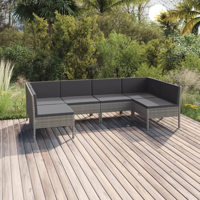vidaXL - 6-delige - Loungeset - met - kussens - poly - rattan - grijs