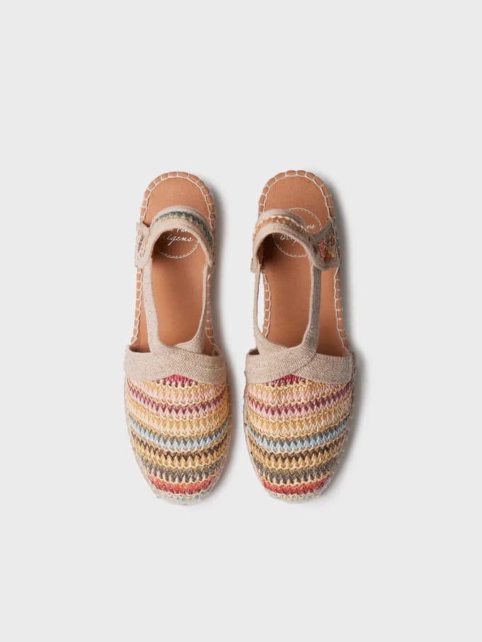 Espadrille met middelhoge sleehak van veelkleurig raffia | TERRA-NM