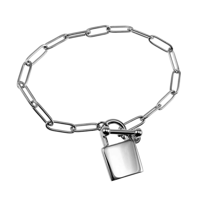 Armband Dames - RVS Plated - Paperclipschakels Armband met Hangslot Hanger