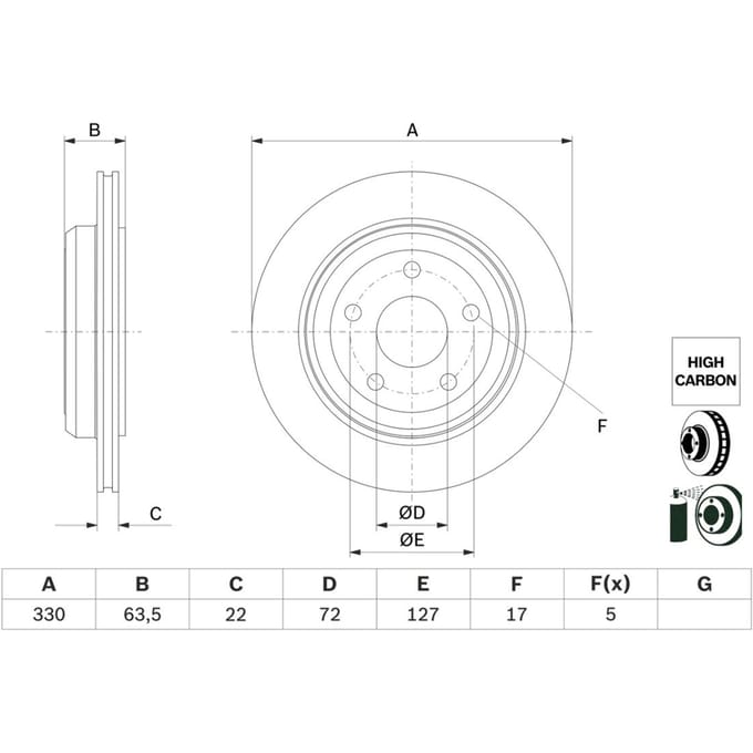 Remschijf BOSCH 0 986 479 G84 achter, geventileerd, sterk gecarboniseerd, 1 Stuk