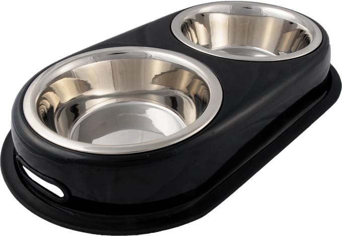 Zwarte Antislip Dubbele Voerbak - 450 ml