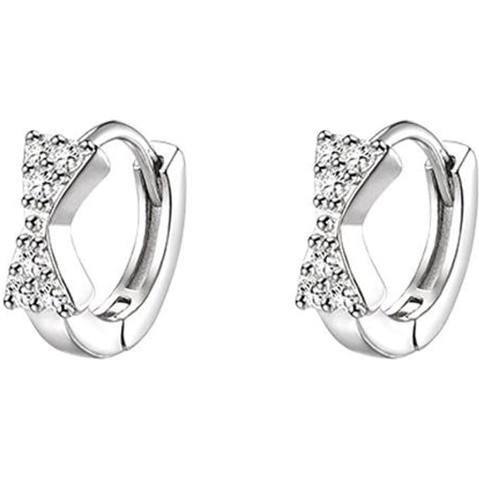 Koreaanse Versie Strik Oorbellen voor Vrouwen Delicaat Klein Oor Zirkonia Stud Ins Stijl Zilveren Sieraden white