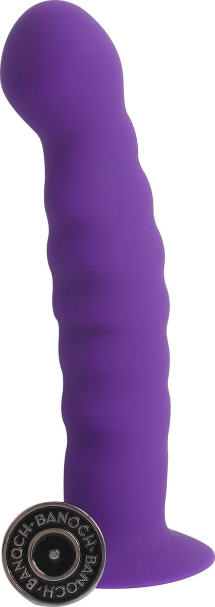 Banoch | Dildo ribbel paars siliconen met zuignap | 14,5 cm lang | max Ø 3 cm