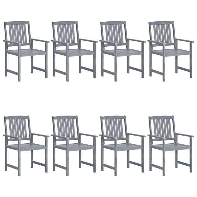 vidaXL - Tuinstoelen - 8 - st - met - kussens - massief - acaciahout - grijs