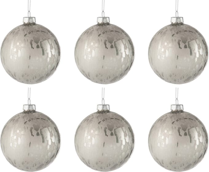 J-Line kerstbal Blinkend - glas - zilver - small - doos van 6 stuks