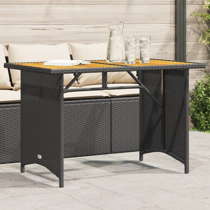 vidaXL - Tuintafel - met - houten - blad - 110x68x70 - cm - poly - rattan - zwart