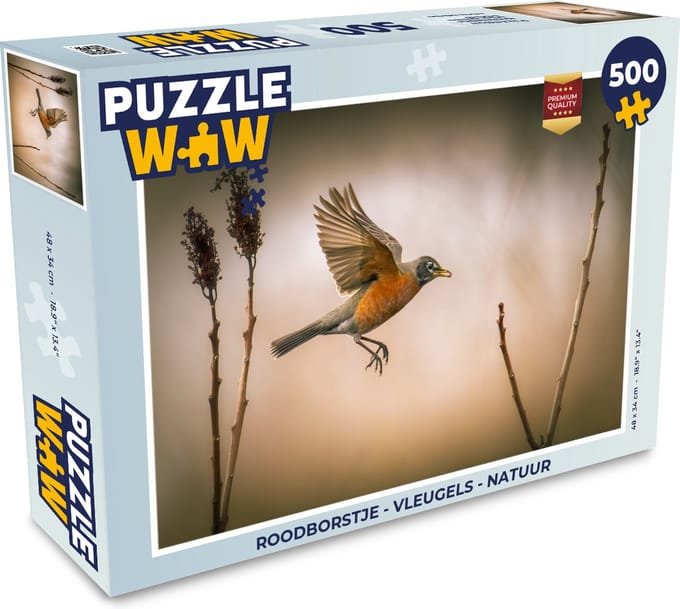 Puzzel Roodborstje - Vleugels - Natuur - Legpuzzel - Puzzel 500 stukjes