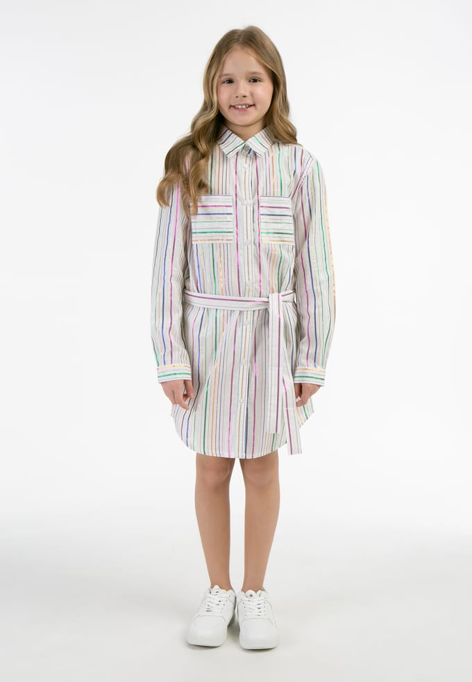 Mymo Overhemd blouse jurk Meisje Witte veelkleurige strepen