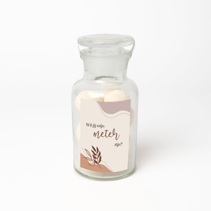 Apothekersfles - Bruisballen - Ontspanning - Meter vragen - Wil jij mijn meter zijn - Meter vragen cadeau - Abstract boho design