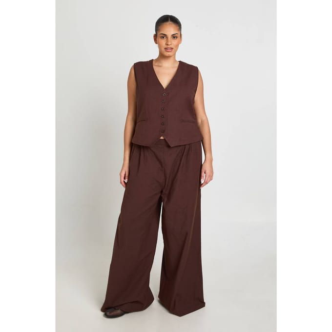 boohoo Dames Plus Linnen-look Gilet | Chocoladebruin | Maat: 48
