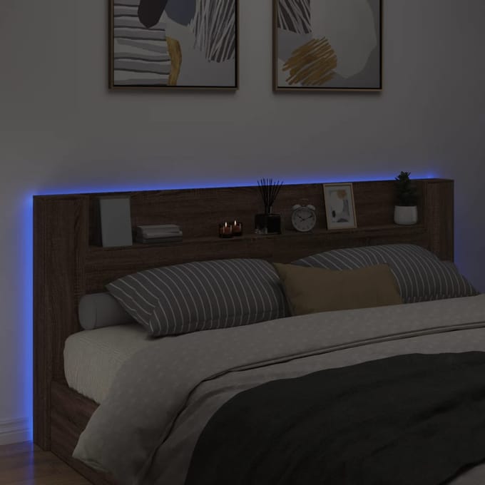 vidaXL Hoofdbordkast met LED-verlichting 220x16,5x103,5 cm bruin eiken