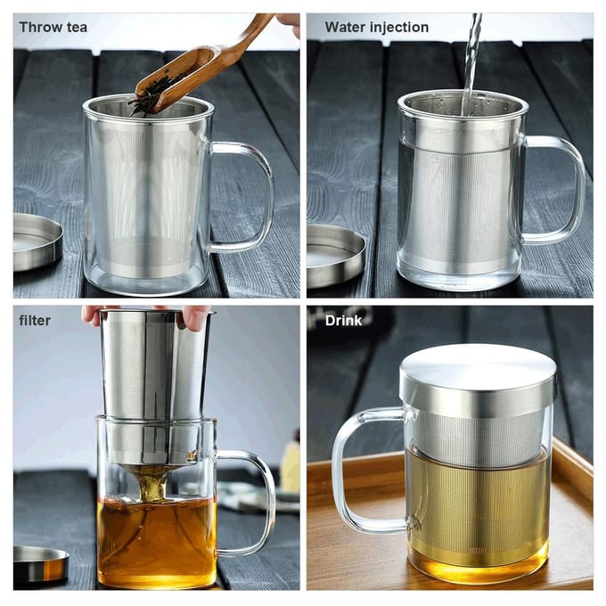 450ml Infuser Glazen Theekop Borosilicaatglas Theekop met Filter en Deksel white