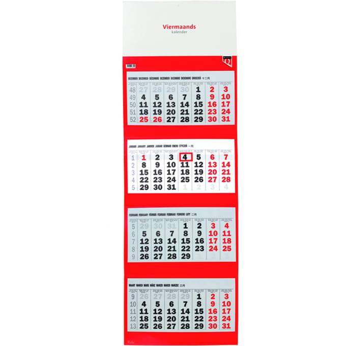 Maandkalender per 4 maanden 2024 Quantore