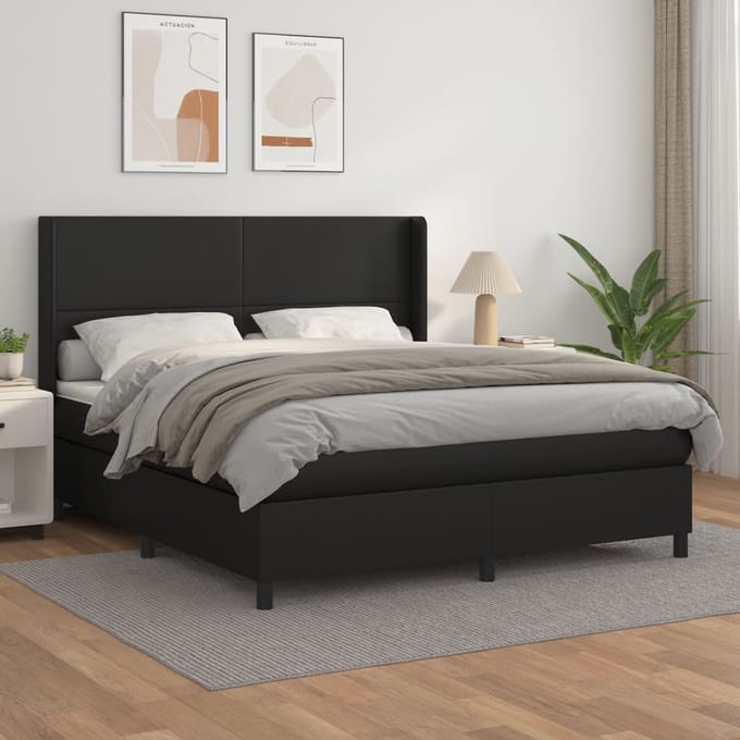 vidaXL - Boxspring - met - matras - kunstleer - zwart - 160x200 - cm