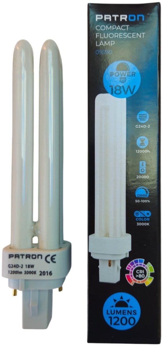 Patron PL-C 2P G24d-2 Spaarlamp | 18W 3000K 1200Lm 830