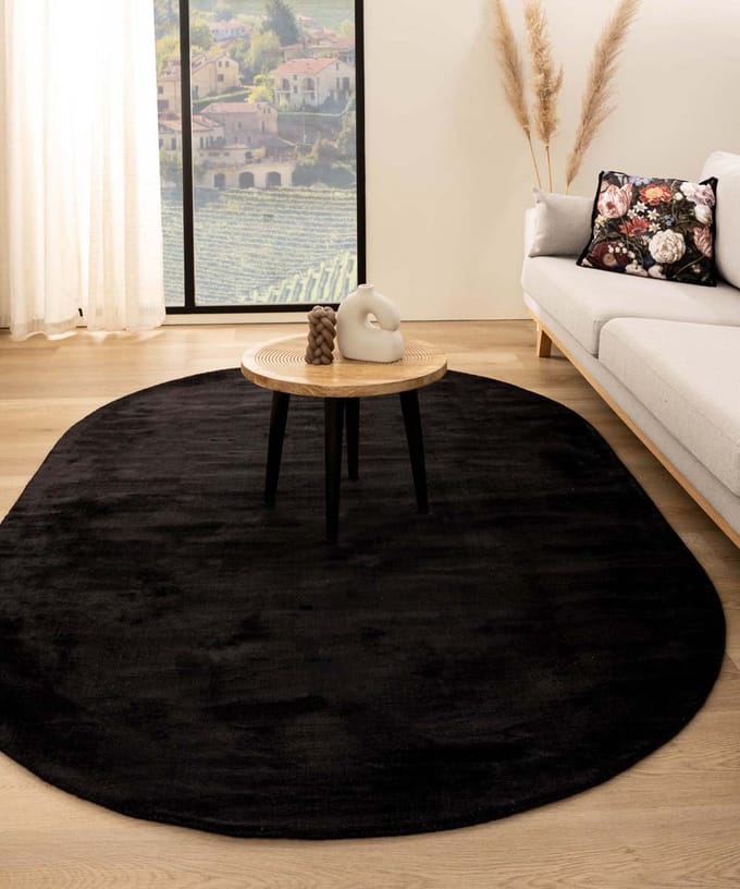 Viscose vloerkleed ovaal - Glamour zwart 120x180