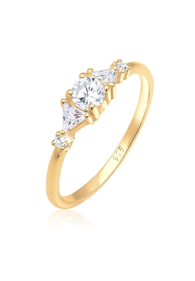 Elli Premium  Ring triangle zirkonia fonkelend 925 zilver verguld