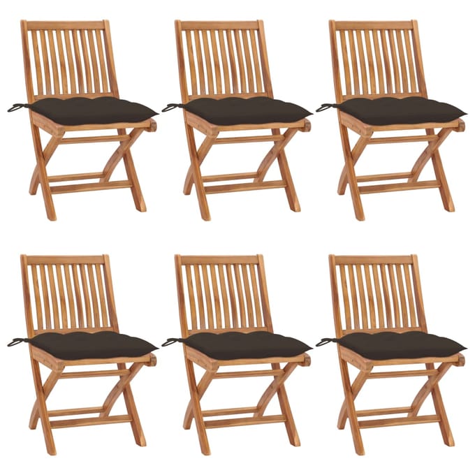 vidaXL - Klapstoelen - met - kussens, - 6 - stuks, - massief - teakhout