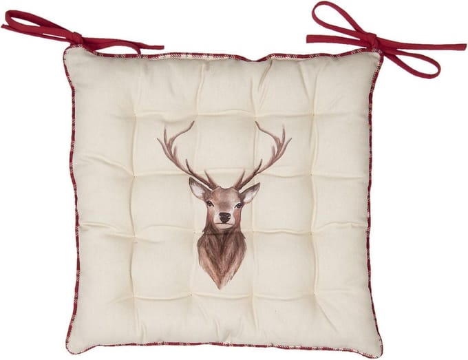 Clayre & Eef Stoelkussen Foam 40x40 cm Beige Rood Katoen Hert