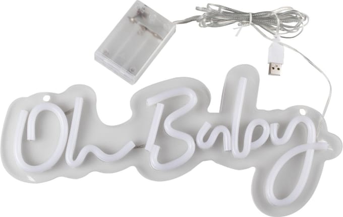 Ginger Ray - Wit neon LED licht Oh Baby 34 cm