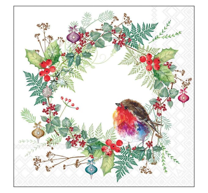 Servetten "Robin's wreath white" 33x33 cm