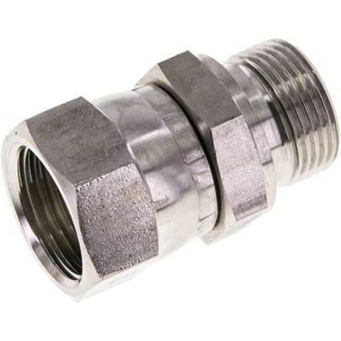 JIC  Verloopnippel UN 1-1/16''-12 Binnendraad X G3/4'' Buitendraad Verstelbaar RVS 210bar