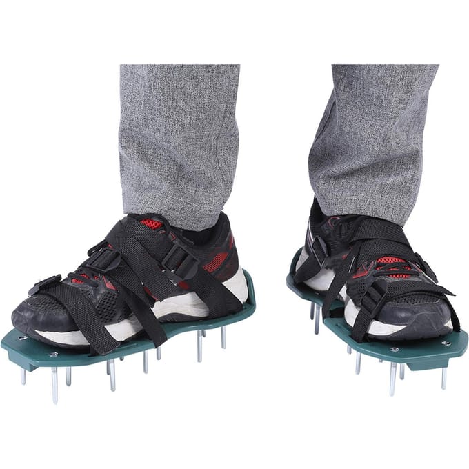 1 Paar Gazonbeluchtersandalen Zware Uitvoering Gras Spikeschoenen met Gesp Tuingereedschap (3 banden) black