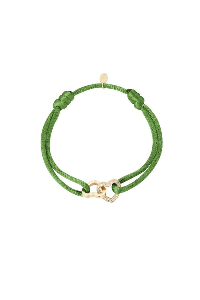 Satijnen armband Double Heart Sparkle - Verstelbaar - One Size - Olive - NEW