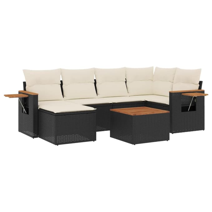 vidaXL - 7-delige - Loungeset - met - kussens - poly - rattan - zwart