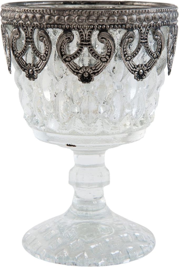 Clayre & Eef Theelichthouder Ø 8x11 cm Zilverkleurig Glas