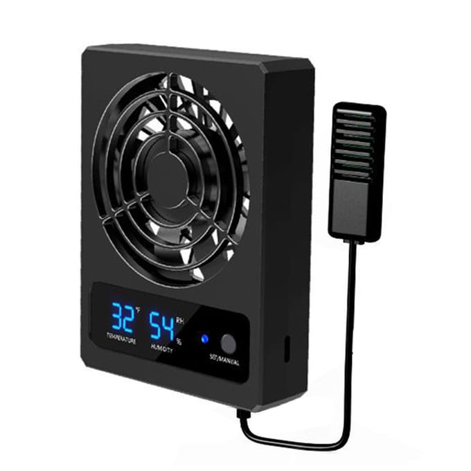 Thermostaat Hygrometer voor Reptielenterrarium met Ventilator Digitale Thermometer Vochtigheidsmeter Verstelbare Klem black