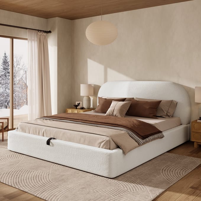 Sweiko Tweepersoonsbed - 180 x 200 cm - Opbergruimte - Gestoffeerd hoofdeinde - Beige