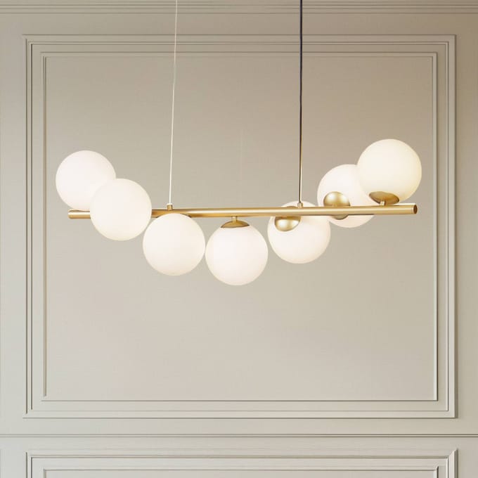 Lucande - hanglamp - 7lichts - Metaal, glas - H: 33 cm - G9 - goud mat, opaal
