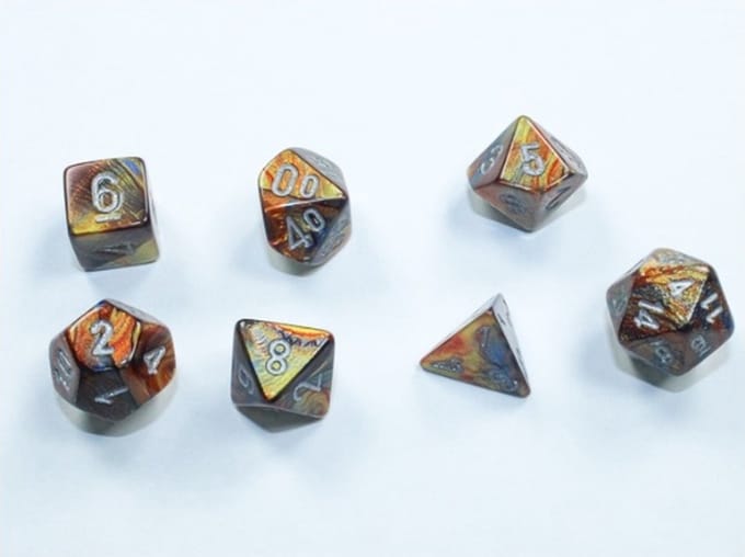 Chessex Lustrous Mini-Polyhedral Goud/Zilver Dobbelsteen Set (7 stuks)