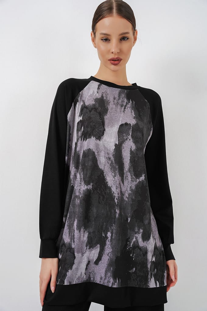 Oversized Abstract Print Crew Neck Tuniek & Broek Set