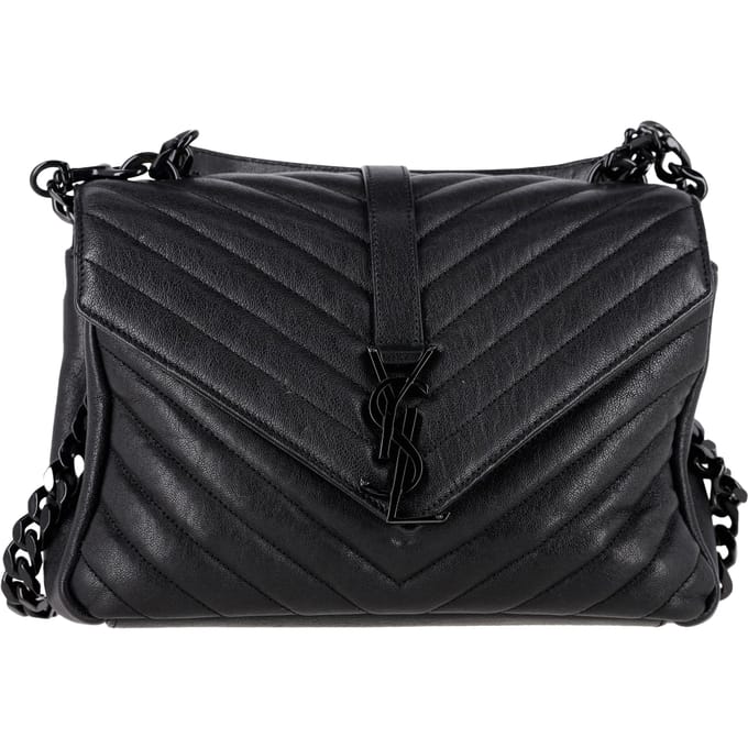 Saint Laurent Chevron Quilted Medium College Top Handle Bag in zwart leer