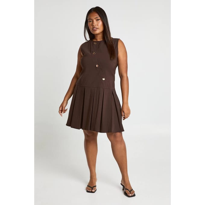 boohoo Dames Plus Asymmetrische Button Down Geplooide Mini-jurk | Chocoladebruin | Maat: 54