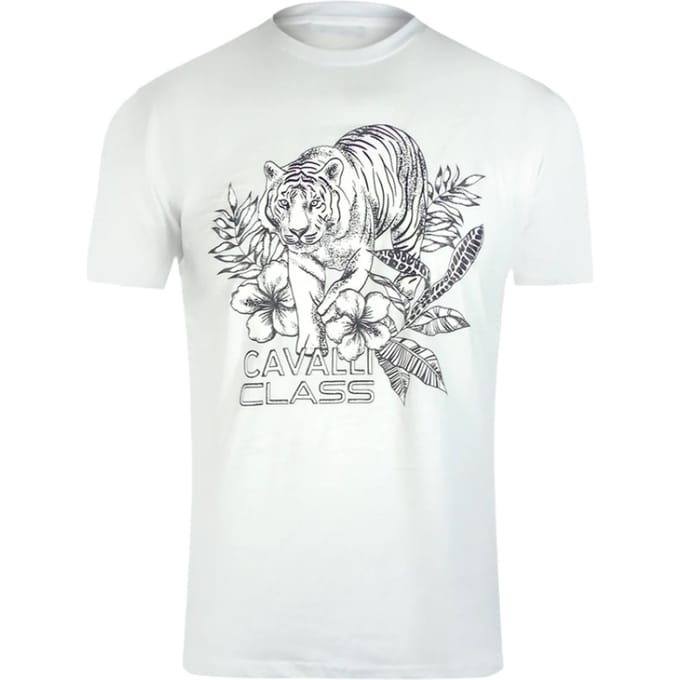 Cavalli Class Tiger Floral Logo Wit T-shirt