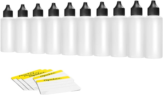 Oputec 10x 100 ml druppelflessen – PE doseerflessen – levensmiddelveilig + etiketten