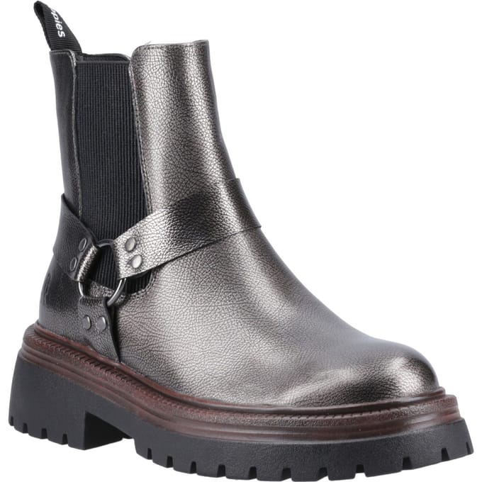 Hush Puppies Raye Leren Dames Pewter Plat Chelsea Laarzen