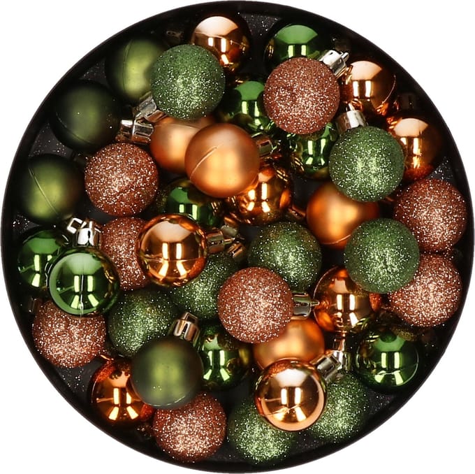 Kleine kerstballen - 40x st - koper/groen - D3 cm - kunststof - kerstversiering