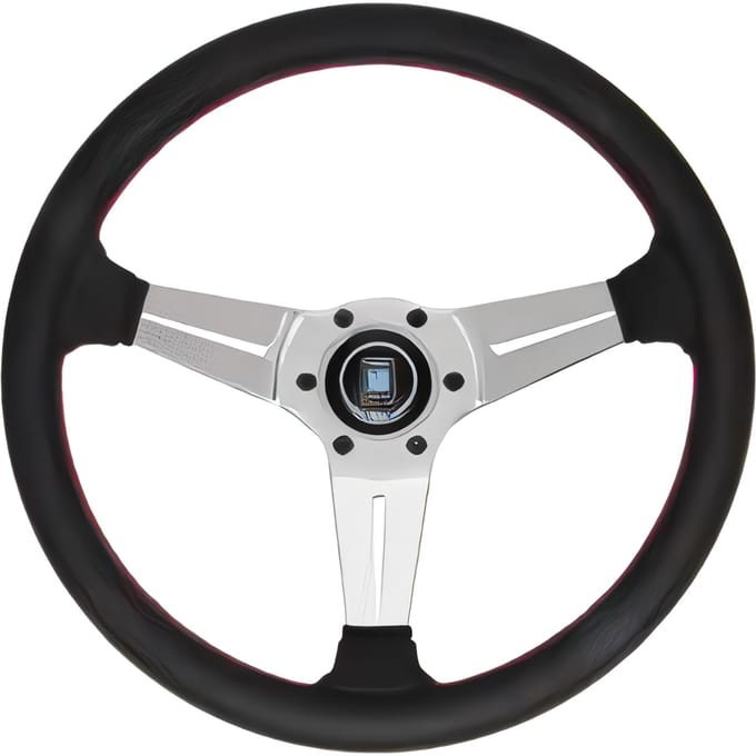 NARDI SPORTS Type Rally 35 Cuir Noir Perforé avec Rayons Polis, 350mm, N735