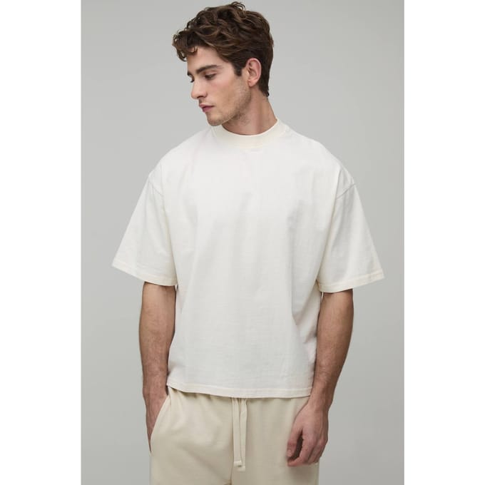 Oversized Heavyweight Verlengde Hals Boxy T-shirt | Ecru | Size Small