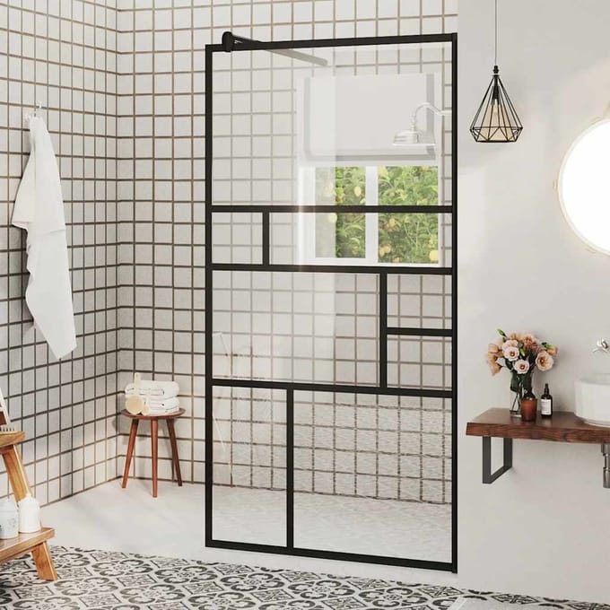 vidaXL - Inloopdouchewand - 80x195 - cm - ESG-glas - transparant - en - zwart